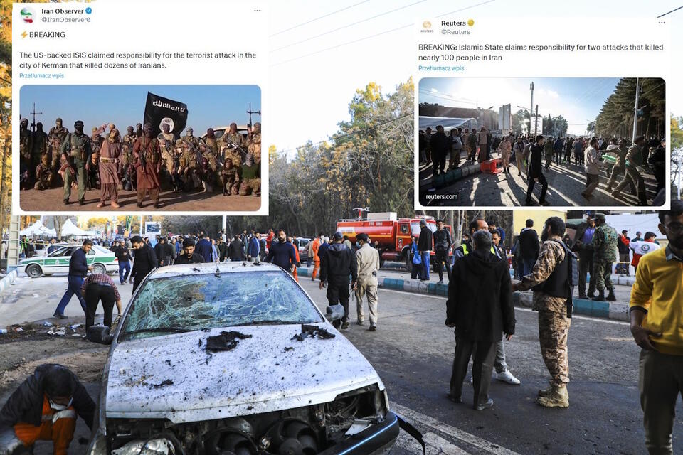 zniszczony samochód po ataku terrorystycznym w irańskim mieście Kerman / autor: PAP/EPA/SARE TAJALLI