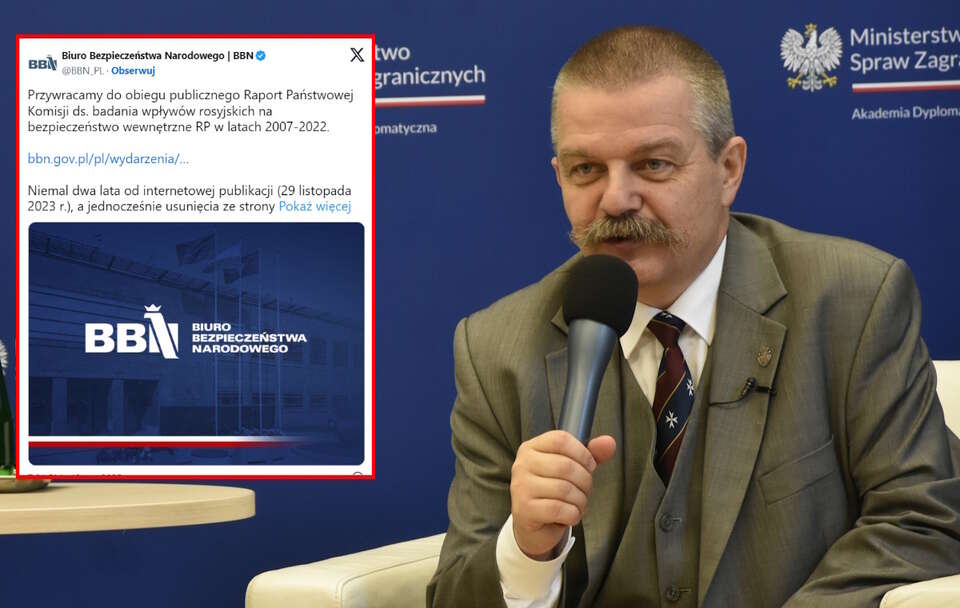 prof. Przemysław Żurawski vel Grajewski podkreśla wagę opublikowania na stronach BBN raportu komisji ds. wpływów Rosji w Polsce zarządów PO-PSL  / autor: Fratria/X