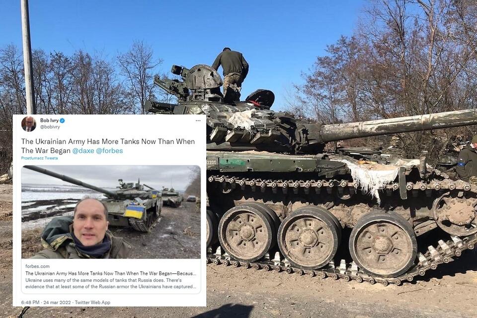 Rosyjski czołg przejęty przez ukraińską armię / autor: Facebook/Генеральний штаб ЗСУ / General Staff of the Armed Forces of Ukraine; Twitter/Bob Ivry