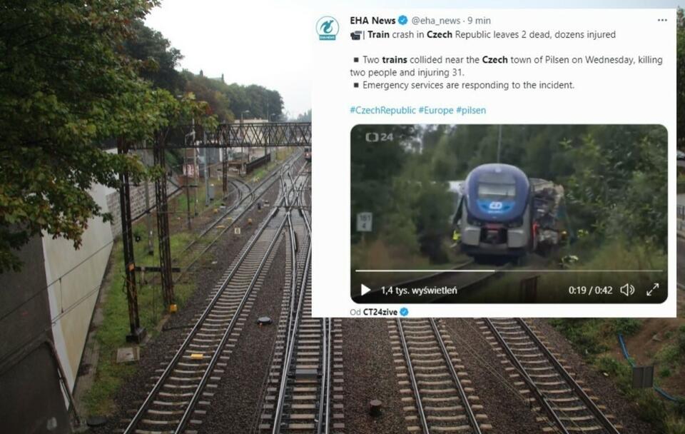 Katastrofa kolejowa w Czechach! Nie żyją co najmniej 2 osoby / autor: Fratria; Twitter/EHA News (screenshot)