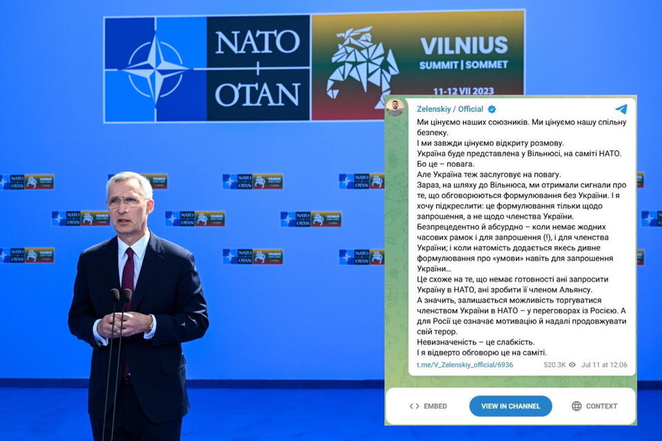 Sekretarz generalny NATO Jens Stoltenberg w pierwszym dniu szczytu NATO w Wilnie / autor: PAP/Valdemar Doveiko