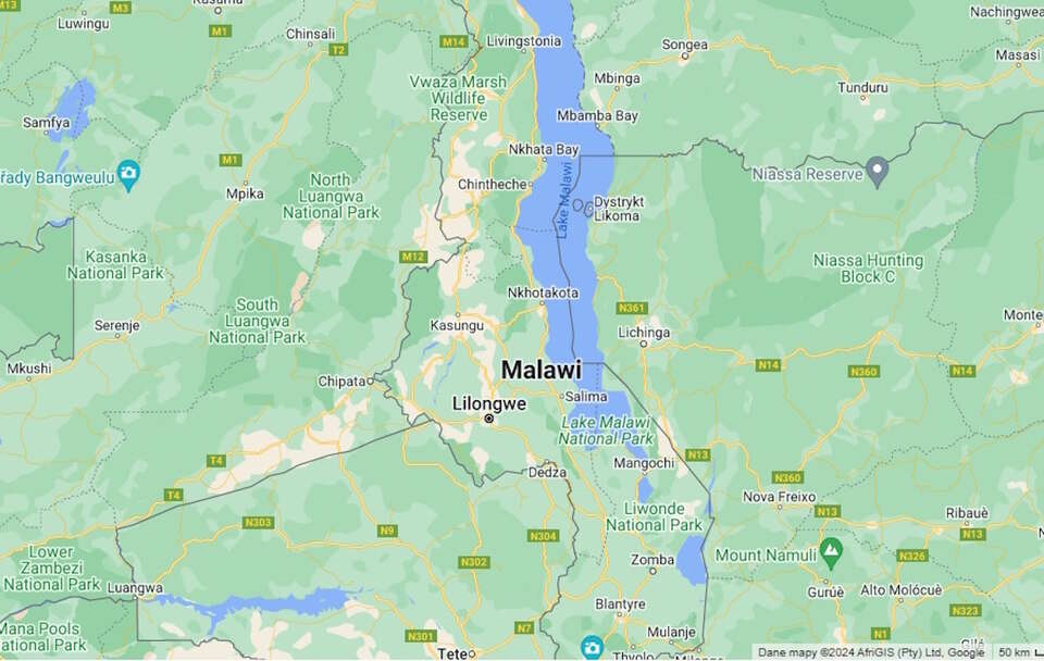 Mapa Malawi / autor: GoogleMaps