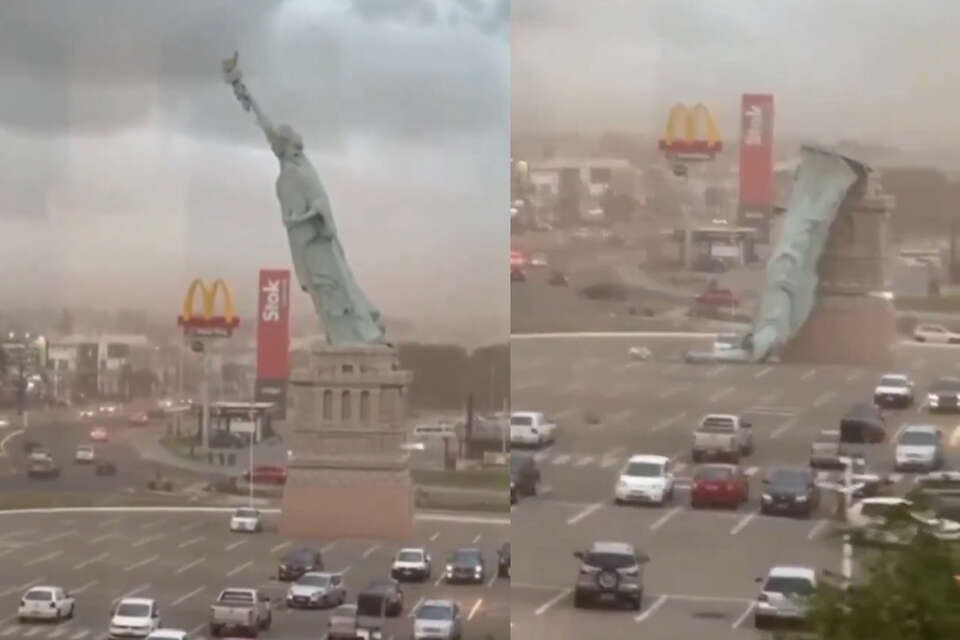 Statua Wolności powalona przez silny wiatr! WIDEO