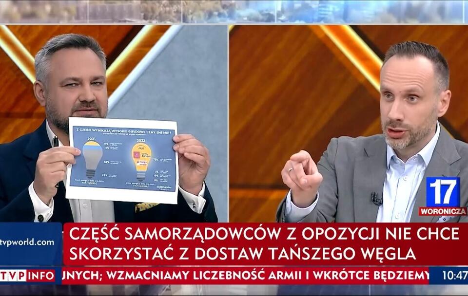 Mirosław Suchoń (Polska 2050) i Janusz Kowalski (Solidarna Polska) w programie "Woronicza 17" / autor: TVP Info (screenshot)