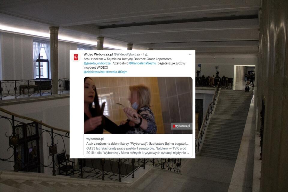 W tle schody sejmowe / autor: Fratria/Twitter/Wideo Wyborcza.pl