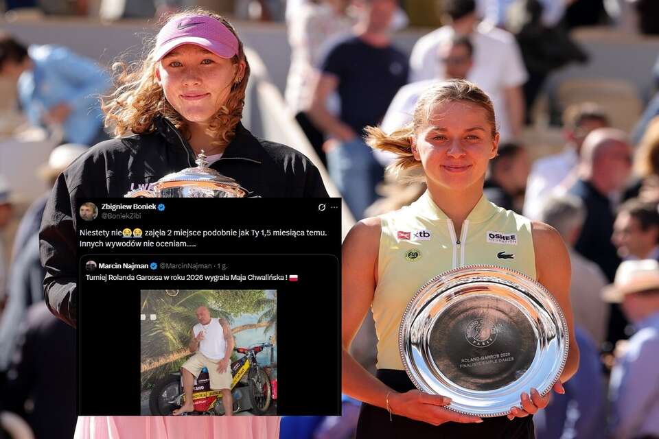 Mirra Andreeva i Maja Chwalińska z nagrodami za finał Roland Garros oraz wpis Zbigniewa Bońka z portalu X / autor: PAP/EPA/X-Zbigniew Boniek 