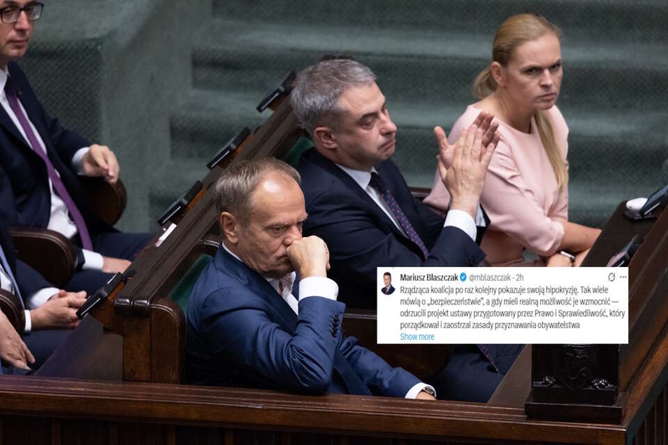 Ekipa Tuska odrzuciła zaostrzenie w przyznawaniu obywatelstwa. Błaszczak: "Rządząca koalicja po raz kolejny pokazuje swoją hipokryzję". Na zdjęciu rząd Koalicji 13 Grudnia oraz wpis Mariusz Błaszczak (screen) / autor: Fratria/X-Mariusz Błaszczak (screen)