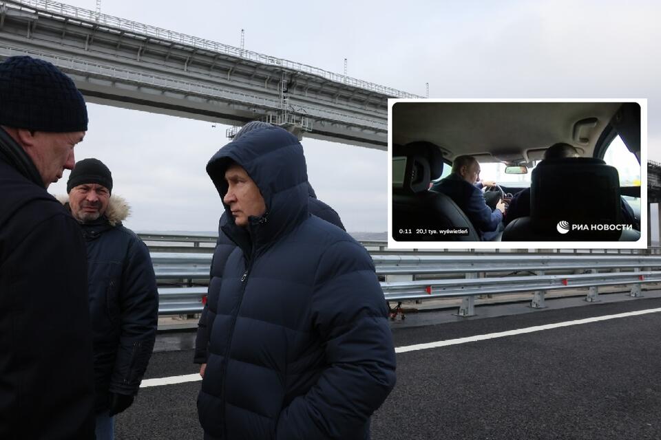 Putin na Moście Krymskim / autor: PAP/EPA/MIKHAIL METZEL / KREMLIN POOL / SPUTNIK / POOL; Twitter/NEXTA