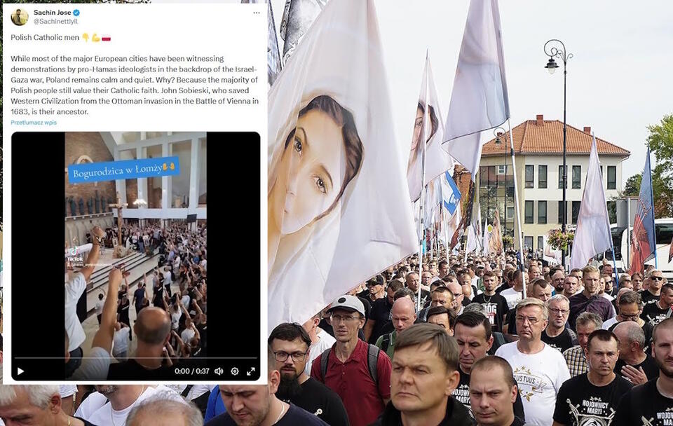 Wojownicy Maryi w Łomży. Tysiące mężczyzn przeszło ulicami miasta / autor: screenshot-YouTube / mylomza.pl / twitter.com/Sachinettiyil