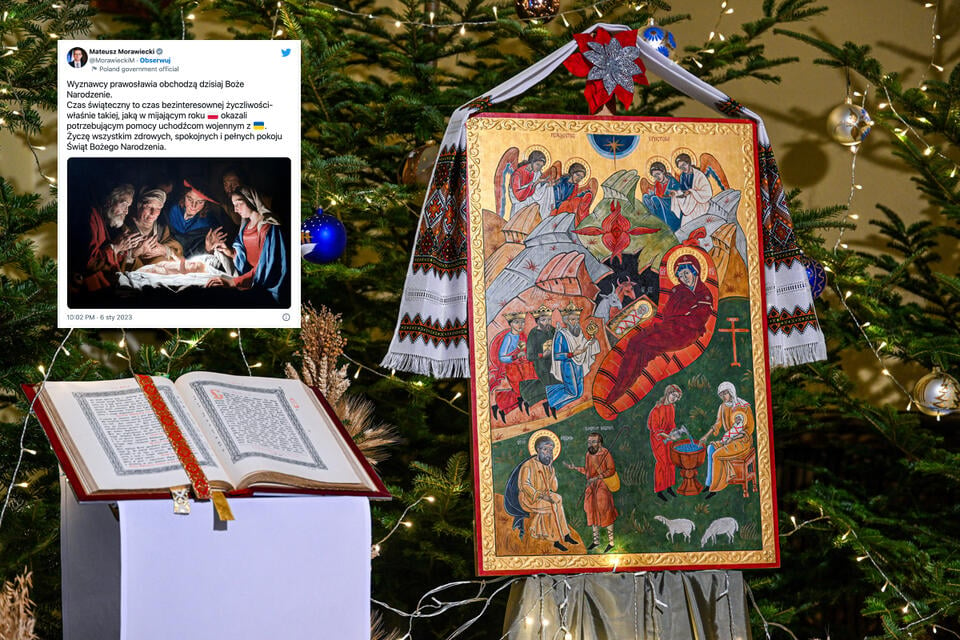 Ikona Narodzenia Pańskiego podczas wieczornej liturgii w greckokatolickim soborze archikatedralnym w Przemyślu, 6 bm. Wierni kościołów wschodnich obchodzą w piątek Wigilię Bożego Narodzenia. / autor: PAP/Darek Delmanowicz