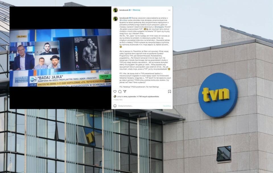TVN24 odwołał rozmowę ze Smokowskim... bo współpracuje z TVP / autor: Fratria; Instagram/Tomasz Smokowski (screenshot)