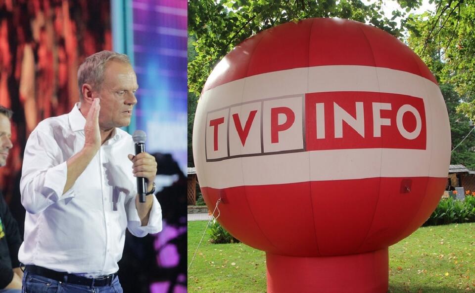 Donald Tusk/Balon z logo TVP Info / autor: Fratria