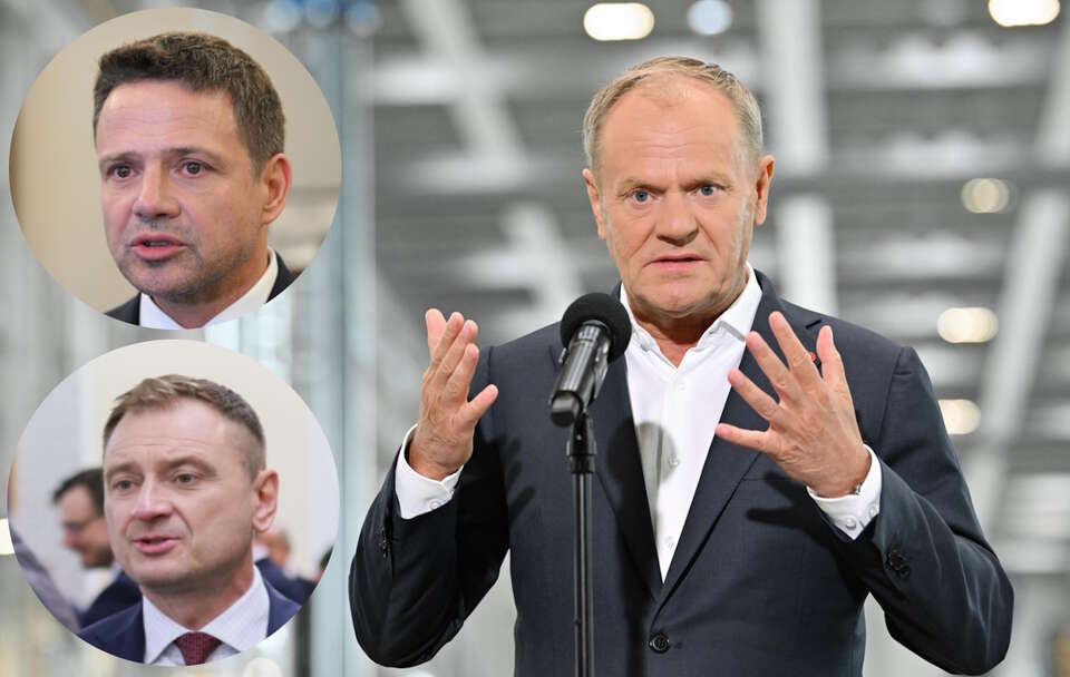 Rafał Trzaskowski, Sławomir Nitras, Donald Tusk / autor: PAP/Andrzej Jackowski/PAP/Radek Pietruszka/	PAP/Leszek Szymański
