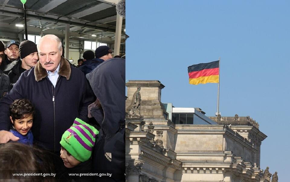 Łukaszenka pozuje z dziećmi migrantów w ośrodku w Bruzgach/Flaga Niemiec / autor: PAP/EPA/Fratria