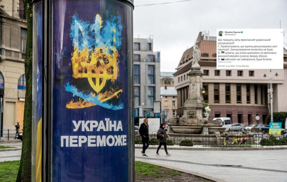 Plakat "Ukraina Zwycięży" / autor: Fratria/Twitter @Podolyak_M