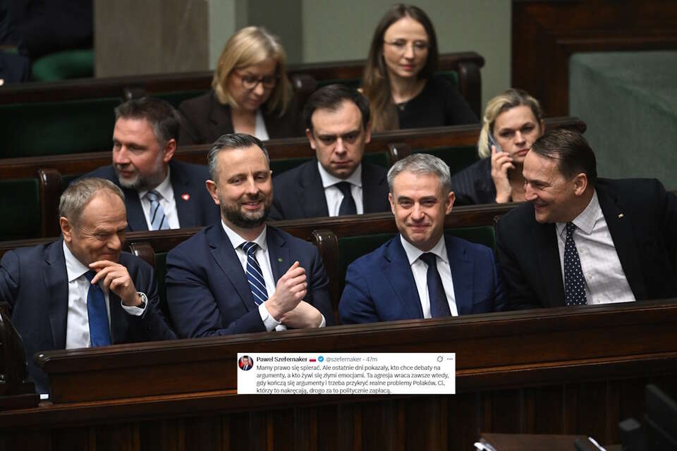 Na zdjęciu rząd Koalicji 13 Grudnia oraz wpis Pawła Szefernakera (screen z X) / autor: PAP/Radek Pietruszka/X-Paweł Szefernaker (screen)
