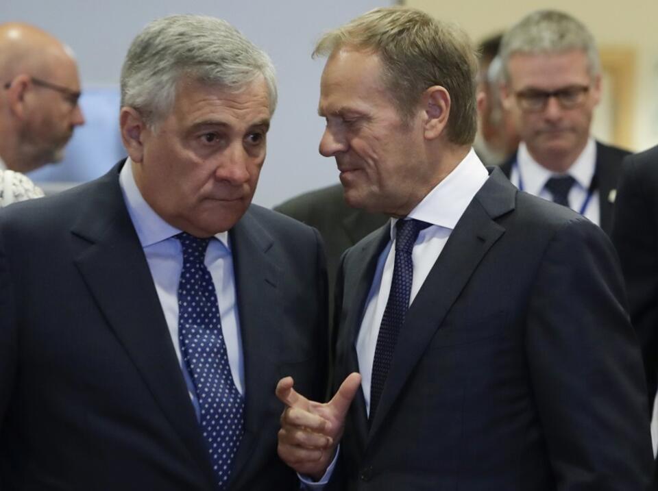 Szef PE Antoni Tajani i szef RE Donald Tusk / autor: PAP/EPA
