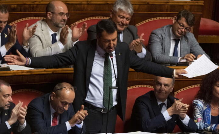 Matteo Salvini podczas debaty w Senacie / autor: PAP/EPA/Claudio Peri