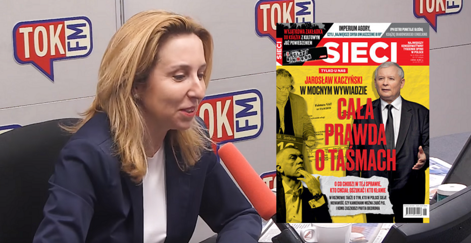 Dominika Wielowieyska w TOK FM; okładka tygodnika 'Sieci' / autor: YouTube/Radio TOK FM; Fratria/Tygodnik 'Sieci'