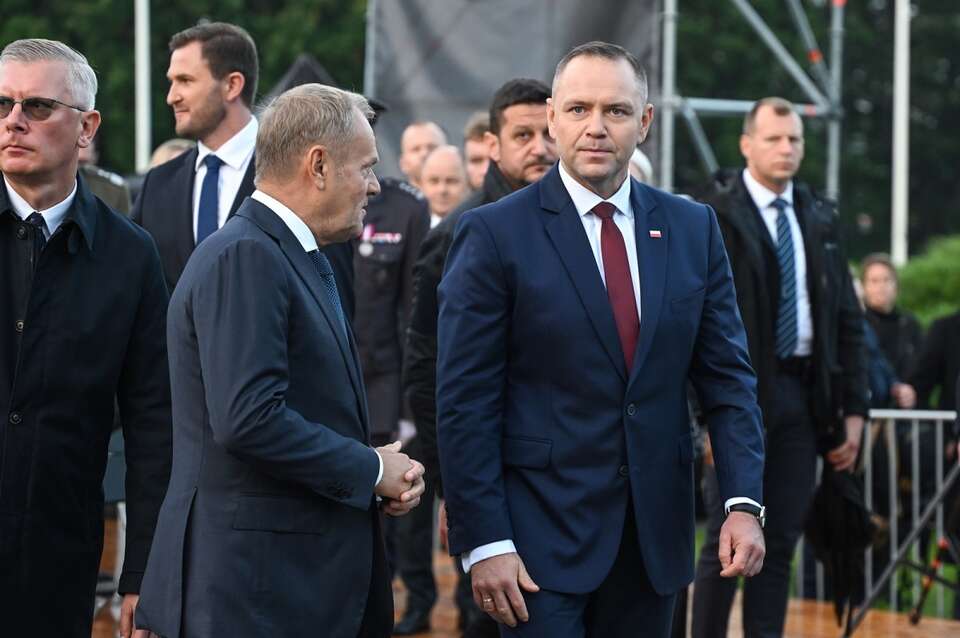 Premier Donald Tusk i prezydent Karol Nawrocki - 1 września na Westerplatte w Gdańsku / autor: PAP/Adam Warżawa