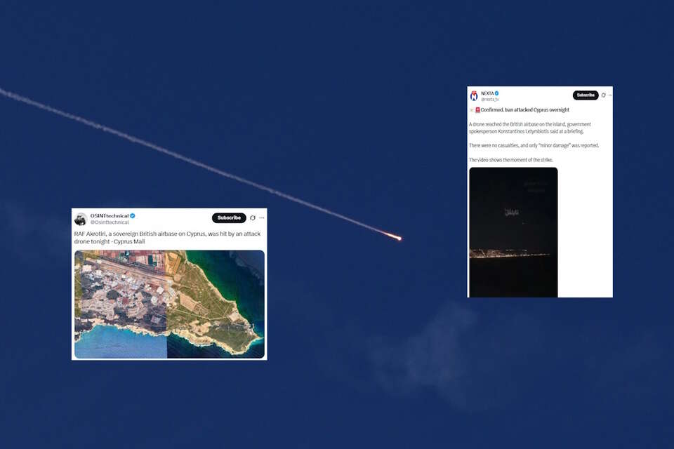Na zdjęciu lecący irański pocisk oraz wpisy z X (screeny) / autor: PAP/EPA/X