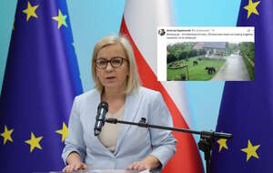 Minister klimatu i środowiska Paulina Hennig-Kloska oraz wpis Andrzeja Zapałowskiego (screen z X) / autor: PAP/Paweł Supernak/X-Andrzej Zapałowski (screen)