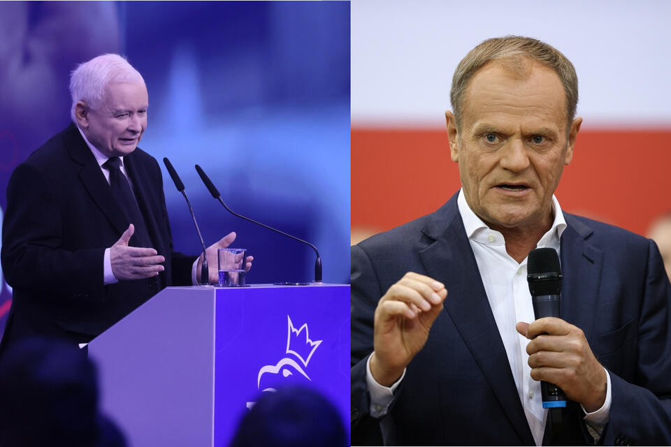 Jarosław Kaczyński i Donald Tusk / autor:  PAP/Leszek Szymański/PAP/Łukasz Gągulski