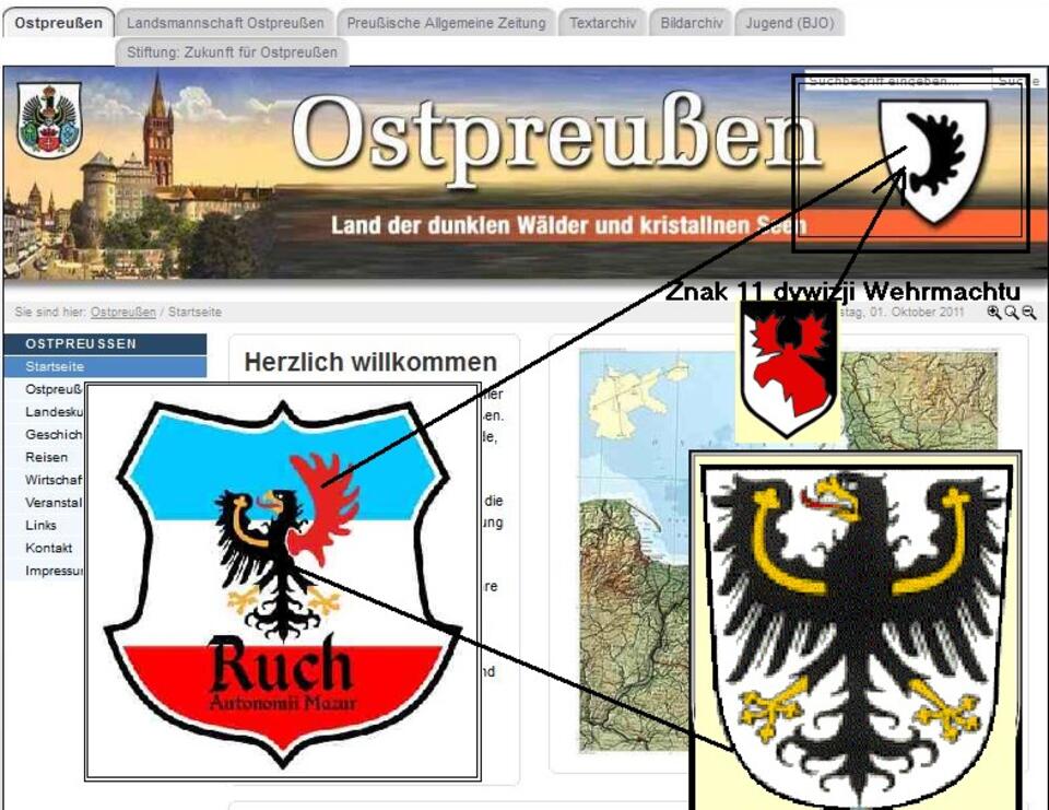 Strona ziomkostwa wschodniopruskiego i symbolika używana przez RAM. Fot. wPolityce.pl