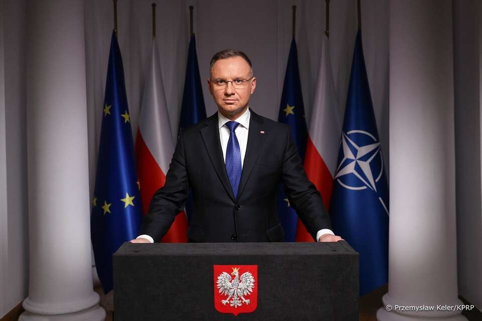 Na zdj. prezydent Andrzej Duda podczas wygłaszania orędzia 06 listopada 2023 r. / autor: Przemysław Keler/KPRP