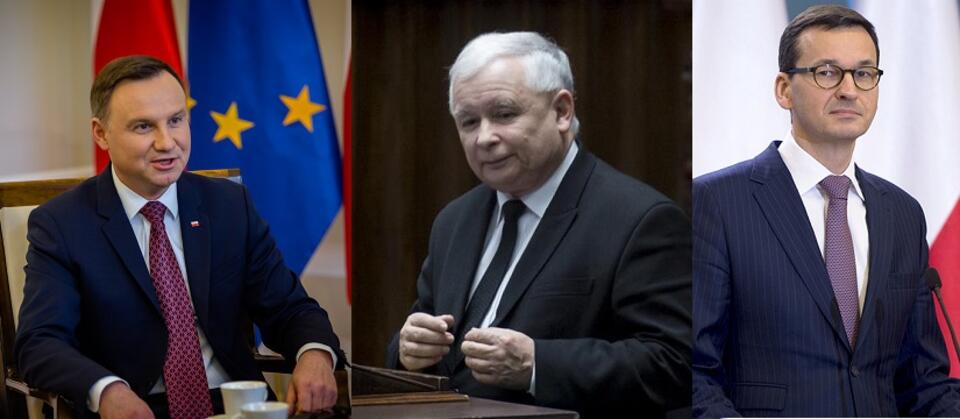 prezydent Andrzej Duda, prezes PiS Jarosław Kaczyński, premier Mateusz Morawiecki / autor: Fratria/Julita Szewczyk; Flickr/Prawo i Sprawiedliwość