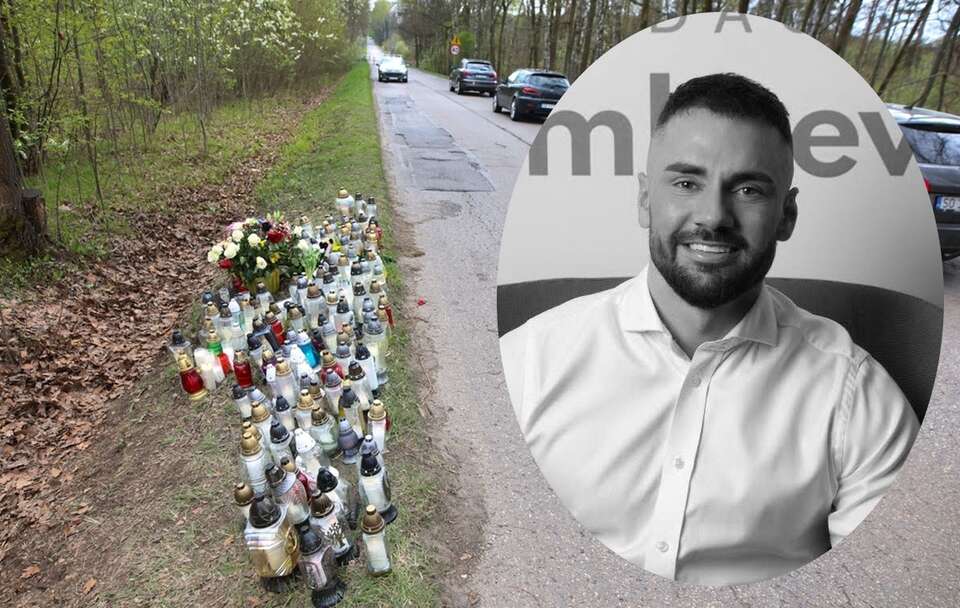 Znicze i kwiaty na miejscu tragicznego wypadku posła Łukasza Litewki/Parlamentarzysta w siedzibie swojej fundacji / autor: PAP/Art Service/Facebook: llitewka