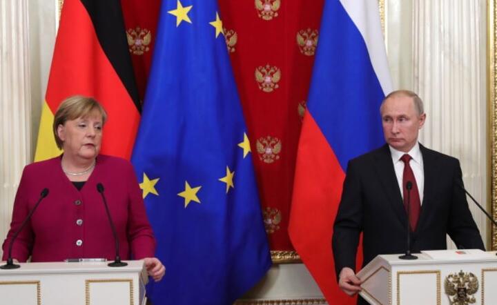 Władimir Putin i Angela Merkel na konferencji w Moskwie / autor: PAP/EPA/MICHAEL KLIMENTYEV/SPUTNIK/KREML / POOL