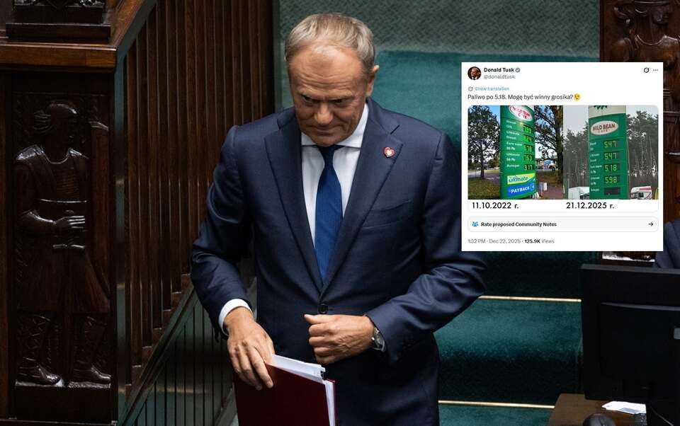 Tusk chwali się... paliwem po 5,18! "Mogę być winny grosika?