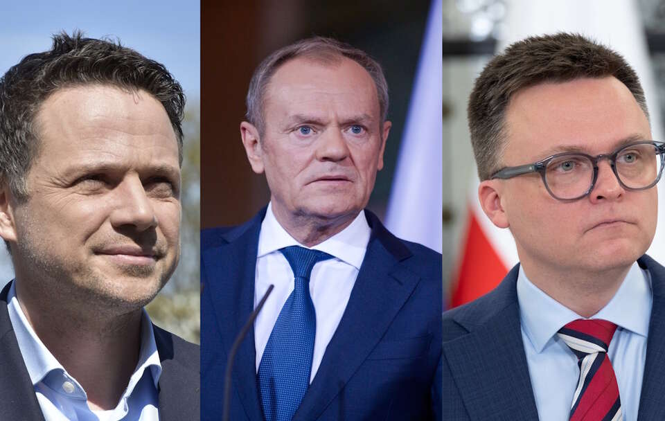 Rafał Trzaskowski, Donald Tusk, Szymon Hołownia / autor: PAP/Marcin Obara/Fratria