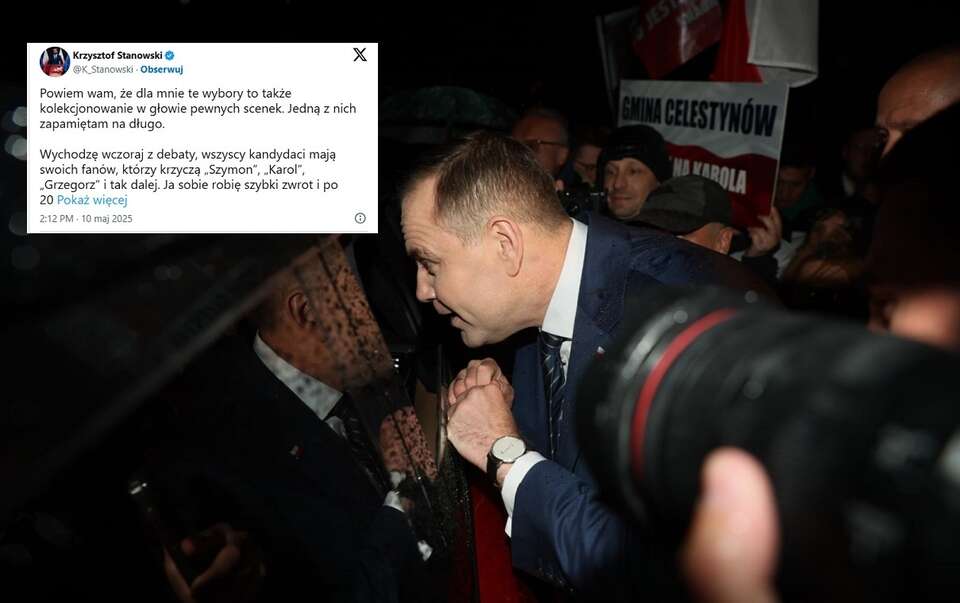 Karol Nawrocki po debacie prezydenckiej z piątku 9 maja 2025 r., prawdopodobnie podczas rozmowy z Krzysztofem Stanowskim / autor: PAP/Leszek Szymański