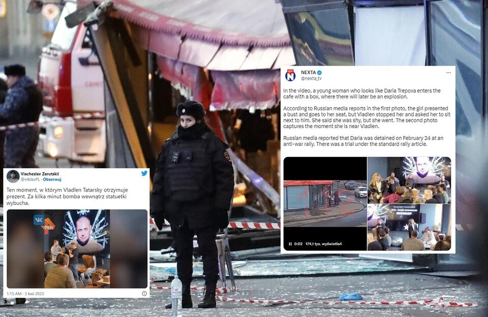 Policja przed kawiarnią w Petersburgu, w które doszło do wybuchu / autor: PAP/EPA; Twitter