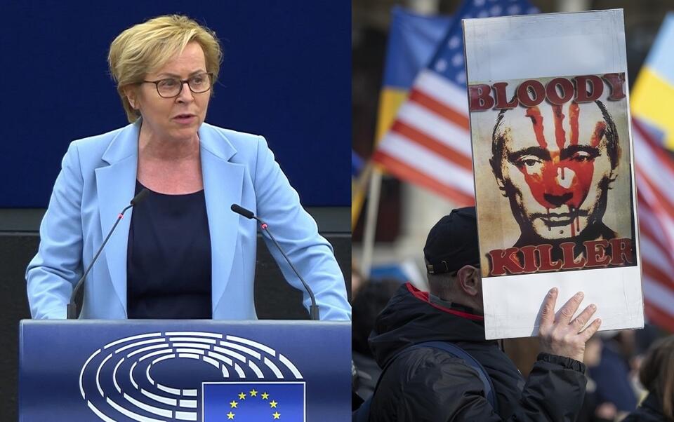 Jadwiga Wiśniewska przemawiająca w PE/Protesty przeciwko rosyjskiej agresji na Ukrainę / autor: Screenshot: europarl.europa.eu/Fratria