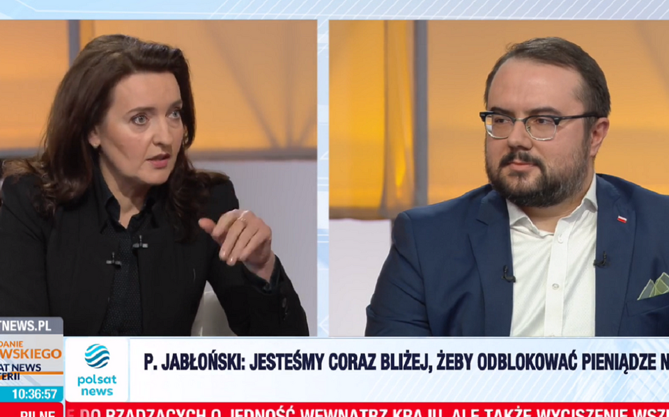 Marzena Okła-Drewnowicz, Paweł Jabłoński  / autor: screenshot Polsat News