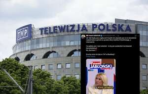 Siedziba TVP w likwidacji oraz wpis Pawła Jabłońskiego z portalu X / autor: Fratria/X-Paweł Jabłoński