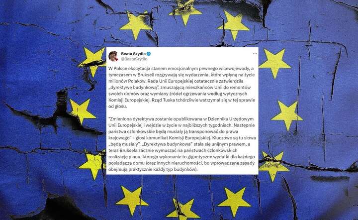 Rada Unii Europejskiej ostatecznie zatwierdziła „dyrektywę budynkową”, O konsekwencjach pisze Beata Szydło / autor: Pixabay / screen X