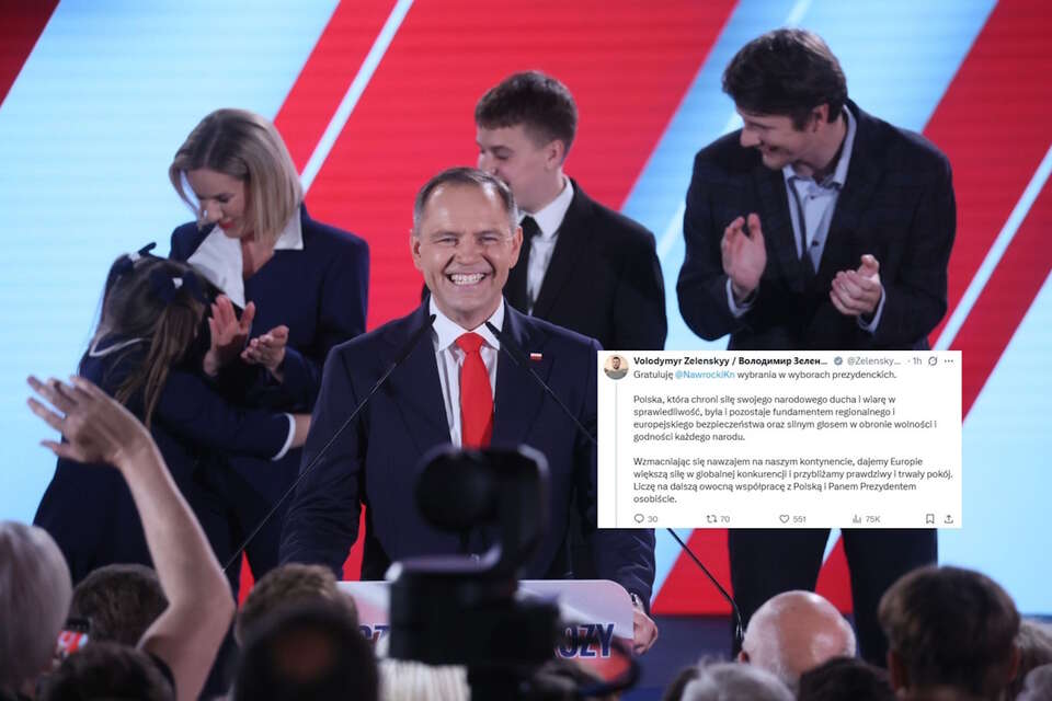 W kierunku Karola Nawrockiego płyną gratulacje z całego świata / autor: PAP-Leszek Szymański/X-Volodymyr Zelenskyy / Володимир Зеленський, screen