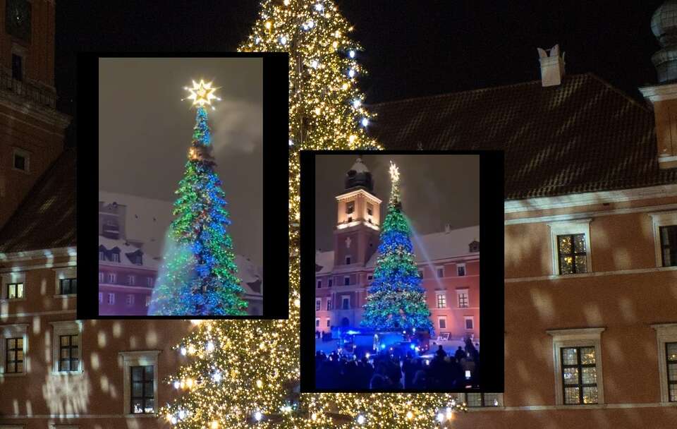 Na Placu Zamkowym w Warszawie od fajerwerków puszczanych o północy doszło do zaprószenia ognia szczytu miejskiej choinki / autor: Fratria, X/Mir_AS_, mycielski 