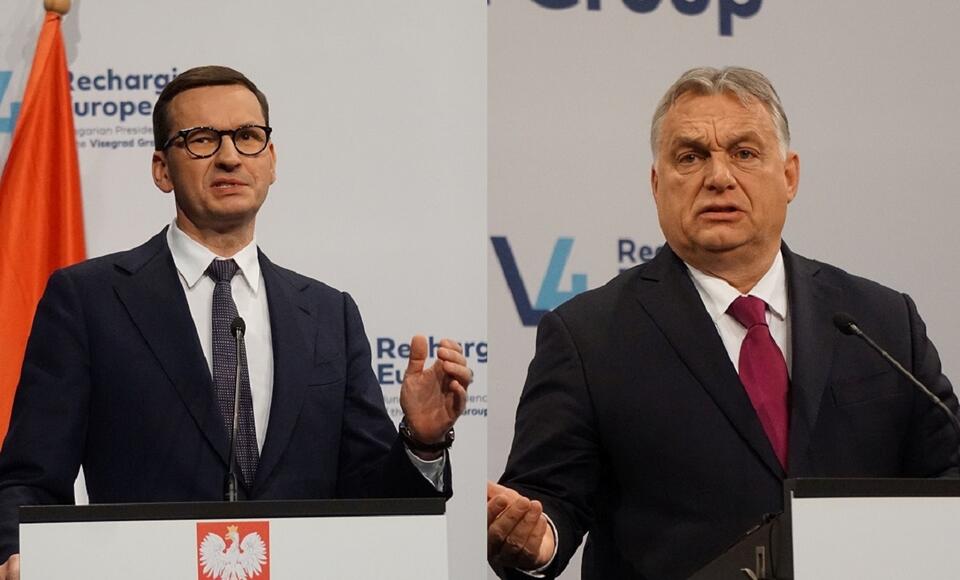 Mateusz Morawiecki/Viktor Orban. Fotografie obu premierów pochodzą ze spotkania krajów V4 i Francji w Budapeszcie / autor: Fratria