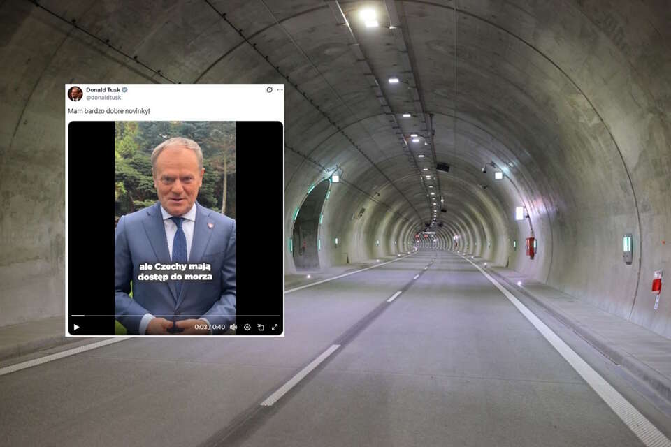 Tunel na obwodnicy Węgierskiej Górki / autor: PAP-Jarek Praszkiewicz/X-Donald Tusk, screen