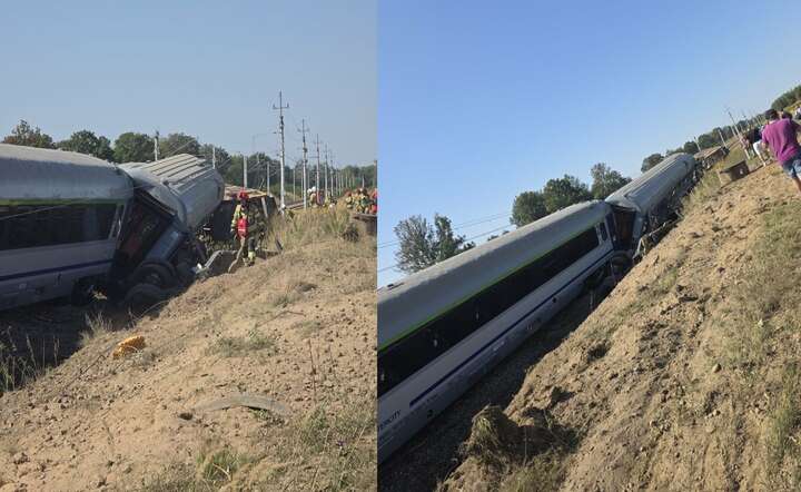 Wykolejone po zderzeniu z ciężarówką wagony pociągu PKP Intercity "Koziołek" / autor: materiały prasowe PKP PLK