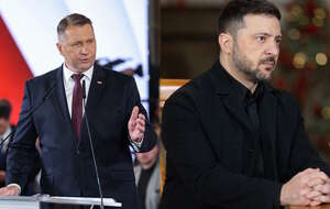 Kandydat PiS na premiera prof. Przemysław Czarnek, prezydent Ukrainy Wolodymyr Zełenski / autor: PAP/Łukasz Gągulski, Fratria