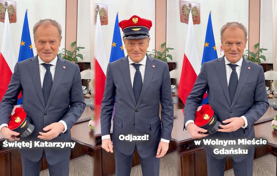 Czy to czas na zabawę? Tusk w czapce kolejarza. "Odjazd!"