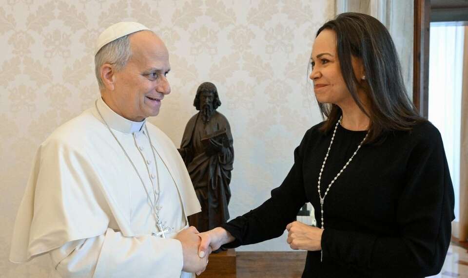 Maria Corina Machado została przyjęta przez papieża Leona XIV w Watykanie. / autor: Vatican News 