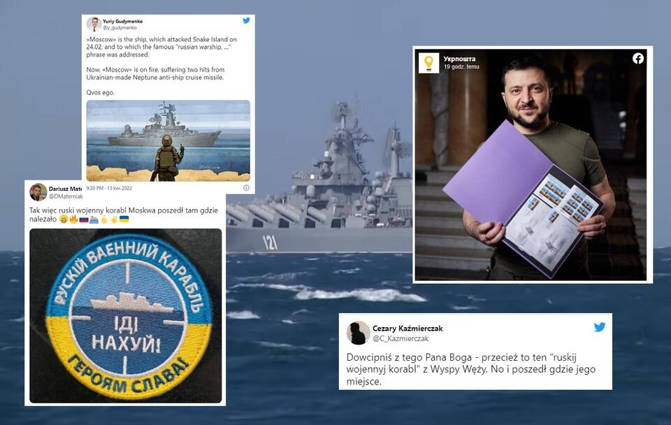 Zdj. w tle - krążownik Moskwa, czyli rosyjski okręt wojenny pamiętany z ataku na Wyspę Węży / autor: Mil.ru/Twitter