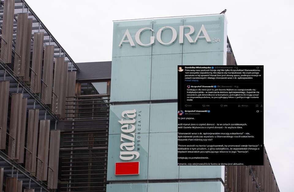 Siedziba "Gazety Wyborczej" oraz komentarz Krzysztofa Stanowskiego do wpisu Dominiki Wielowieyskiej na portalu X / autor: Fratria/X-Krzysztof Stanowski